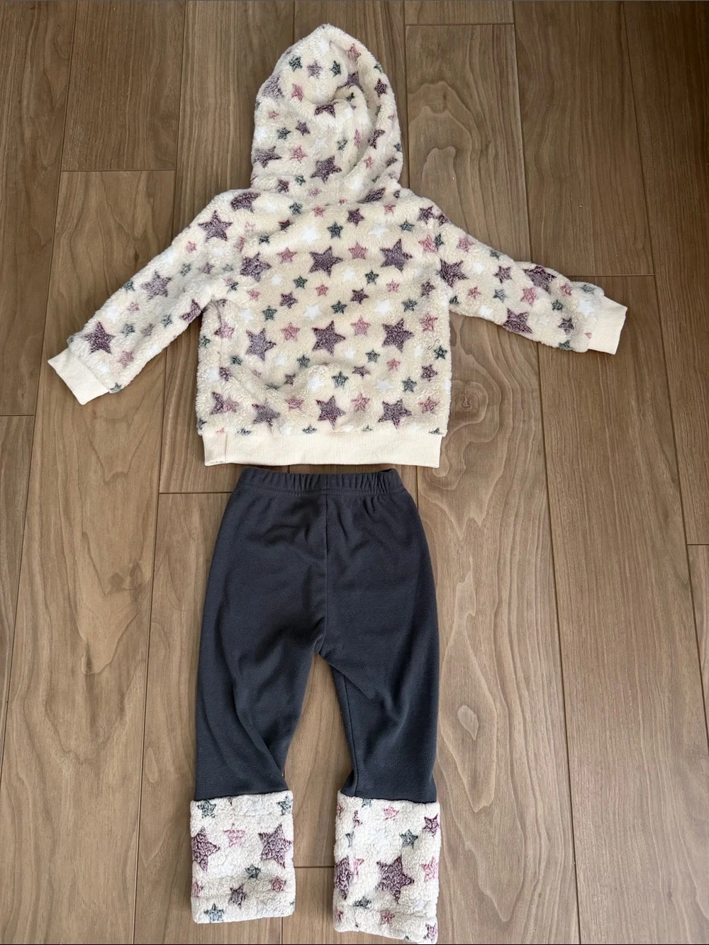 Cozy Star-Print Fleece Cuffed Kids Pants - Black